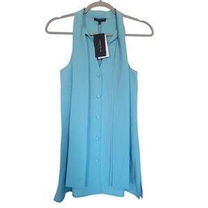 Lafayette 148 New York Button Down Tank Top Blouse with Necktie Size Small NWT